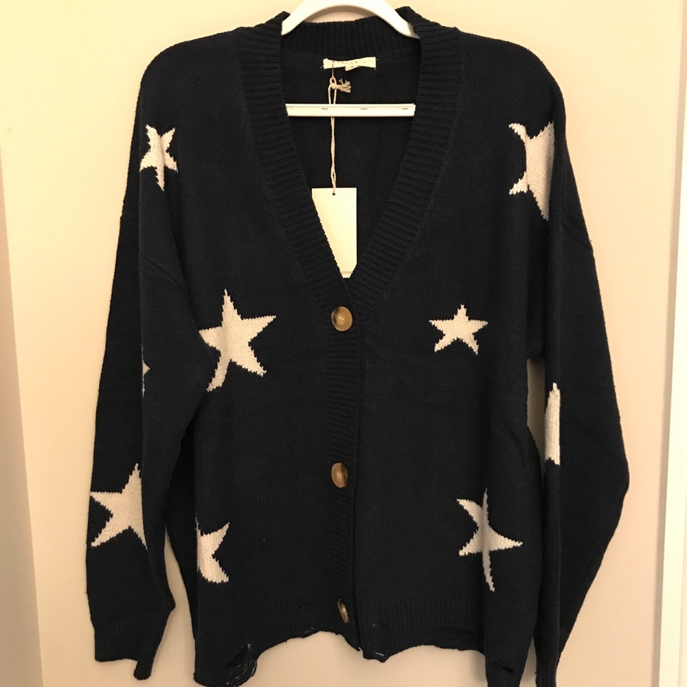 Oversized Navy Blue Cardigan with Stars